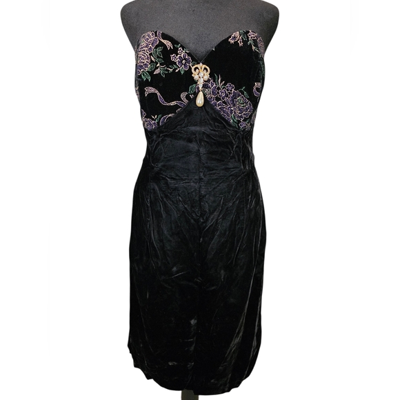 Vintage 80s 90s Scott McClintock Velvet Strapless Dress Embellished Bolero Set - Picture 5 of 14